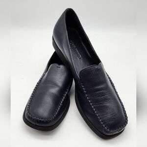 Women's High Sierra Meredith Black Leather Square Toed Slip-On Flat Loafers 8.5